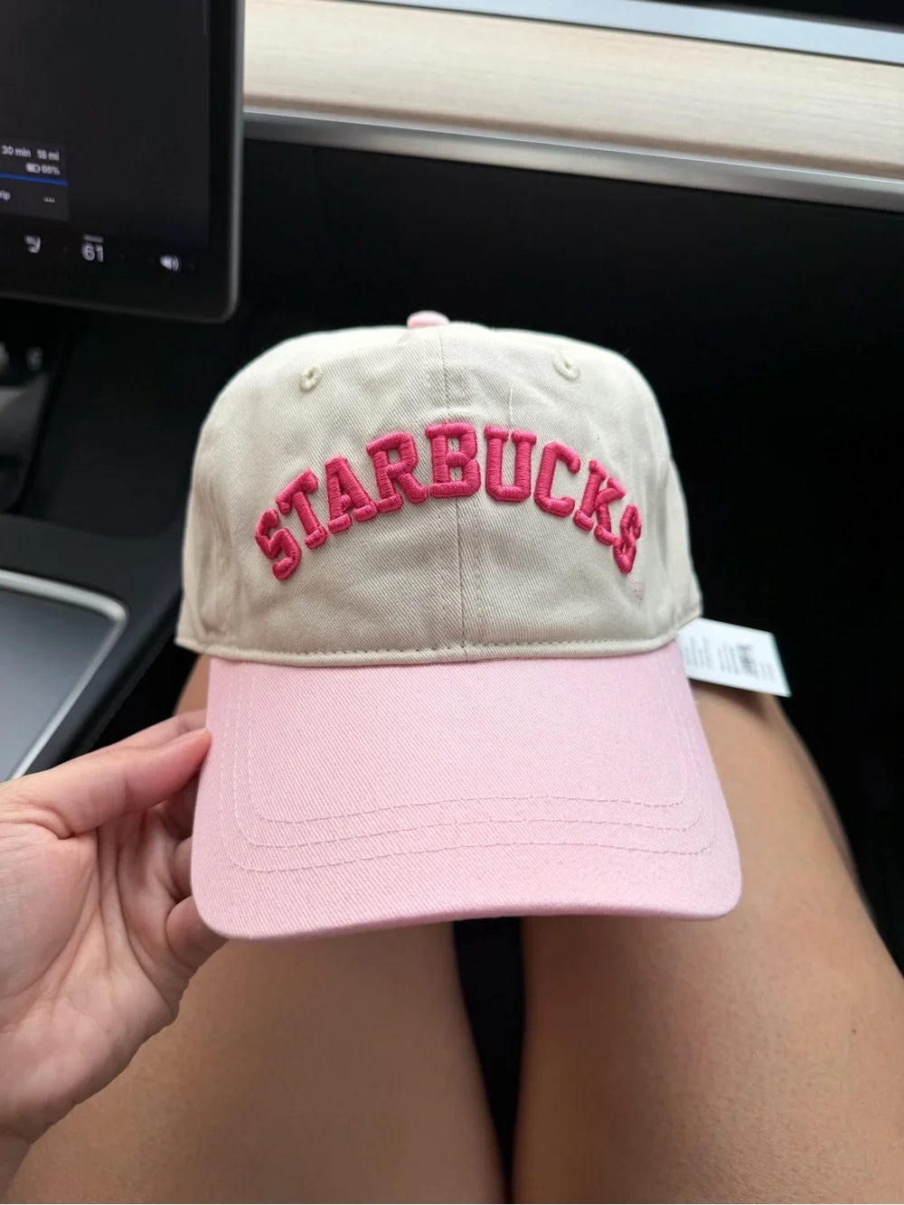 Starbucks Beige Crown Pink Brim Embroidered Logo Cap